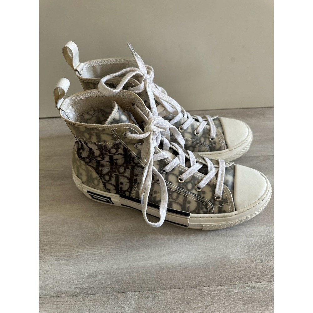 Dior High Top Sneakers Transparent Monogram Canvas Leather Trim sz 40 - Picture 10 of 12